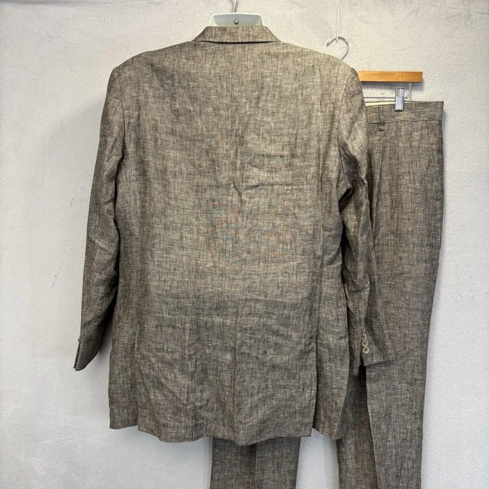 APOLLO King 100% Linen Suit Mens 42L 36x31 Taupe Brown 2 Pc Blazer Jacket Pants